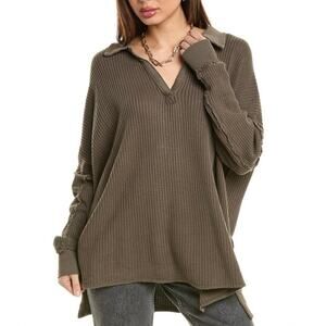 Free People We The Free Travis Oversized Thermal Top Olive Green XS Boho Casual